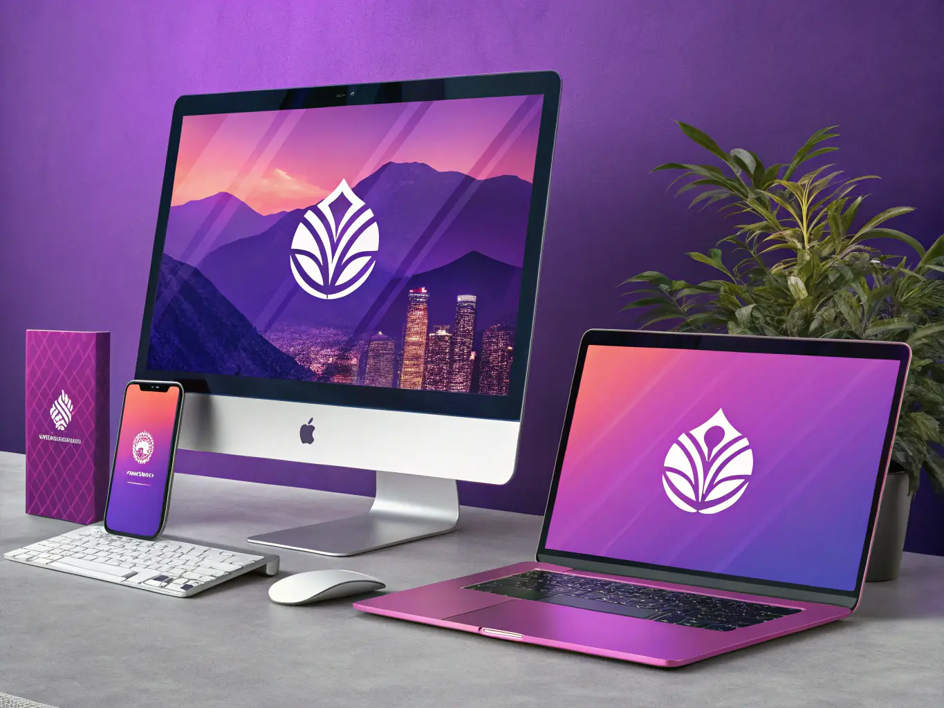 A sleek logo design displayed on various branding materials, showcasing the visual identity services offered by OneClick BF.